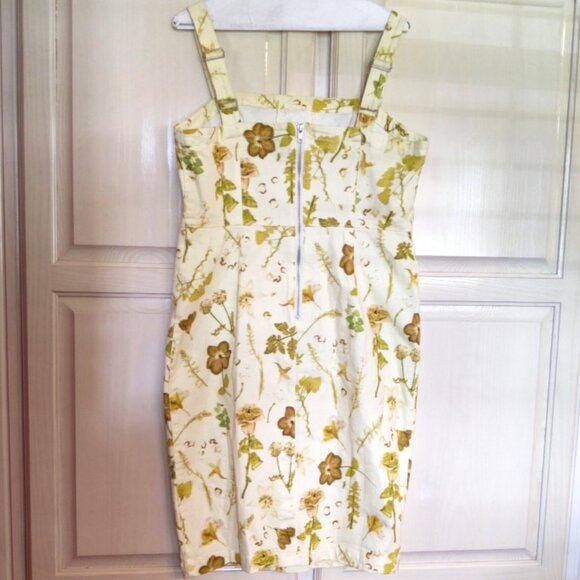 INC International Concepts Denim Column Dress w/Pockets Pale Yellow Floral Sz 14 - Picture 8 of 12